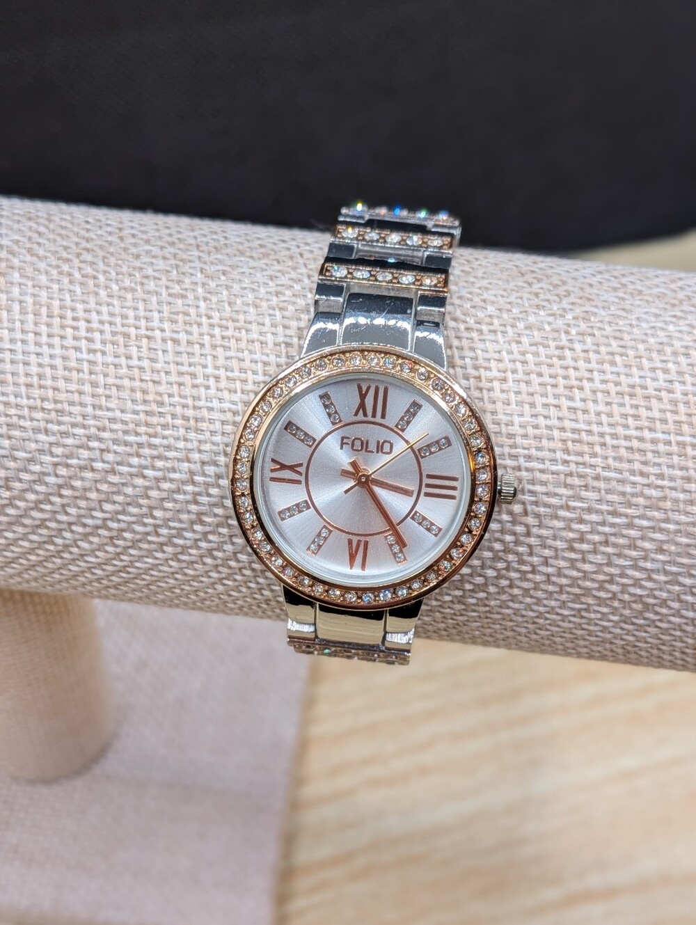 Folio Two-Tone Glitz Crystal Accent Silver and Rose Gold Watch